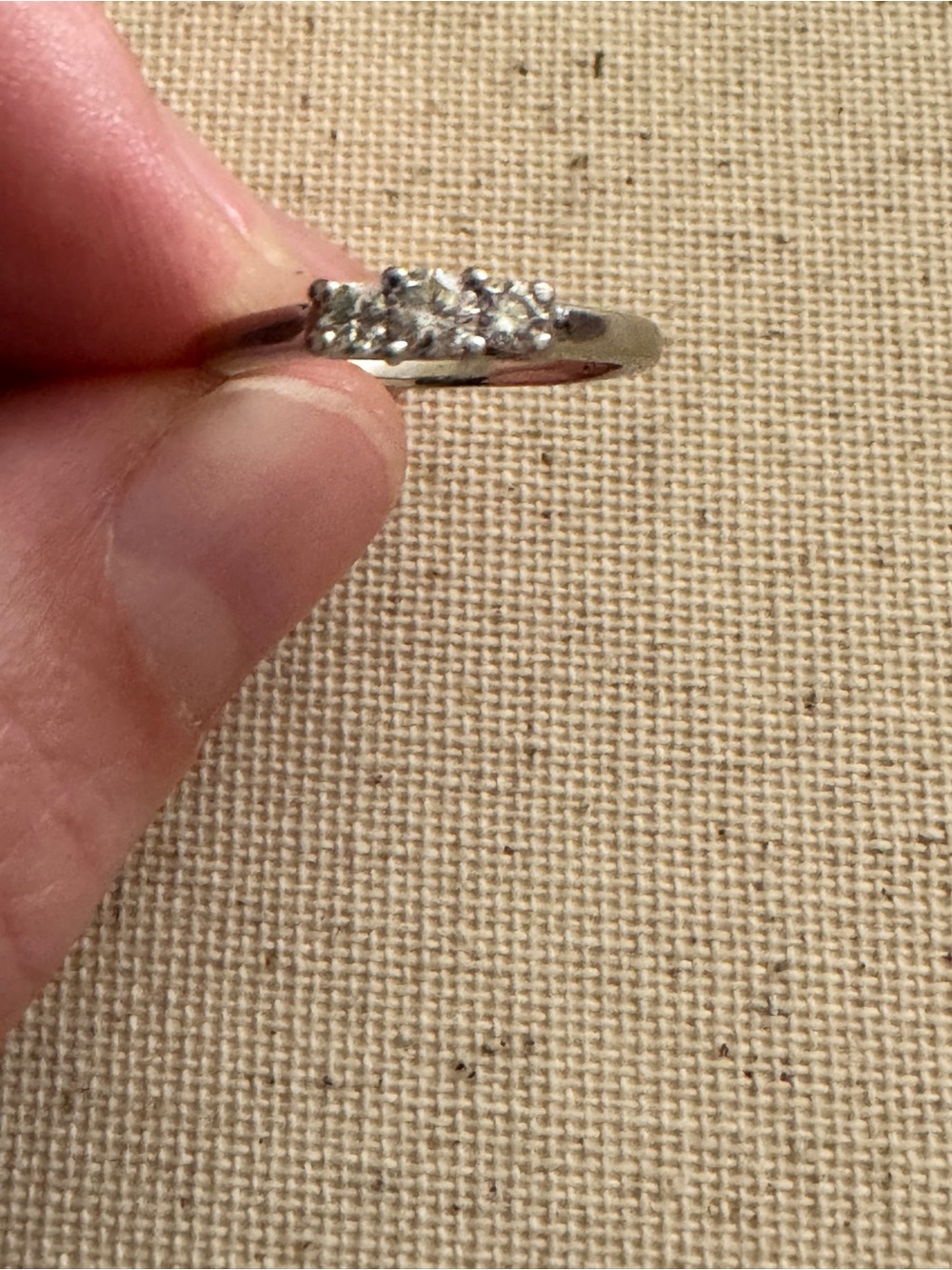 Shane Company 3 stone ring - real natural diamonds 14K white gold - Size 5.25